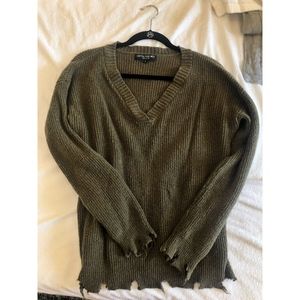 Haight V Neck Army Green Sweater